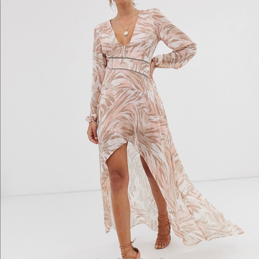 ASOS midi dress with lace trims soft animal print